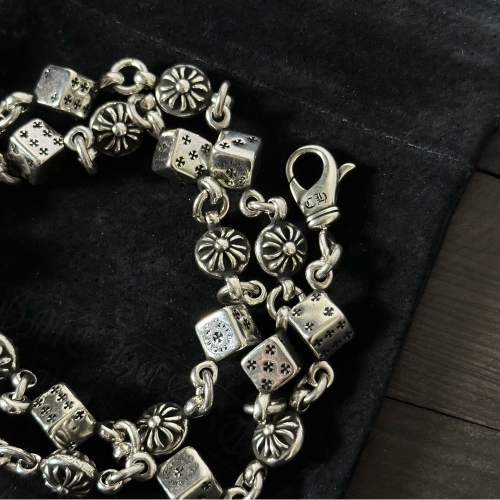 Chrome Hearts Silver 20 Inch Dice & Cross Ball Necklace With Lobster Clasp - Picture 2 of 9